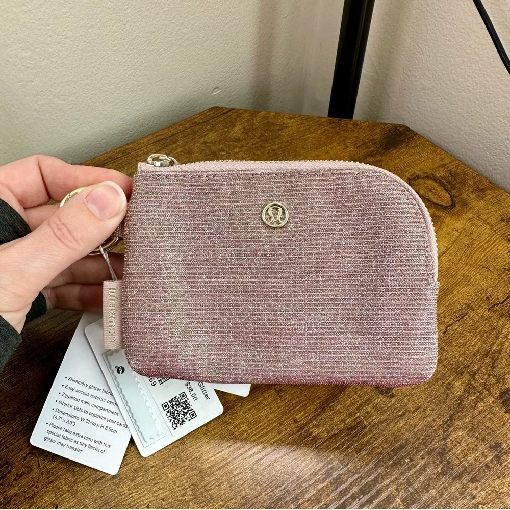 Lululemon Clippable Card Pouch, Glitter In Pink Champagne/Mink/Gold NWT
